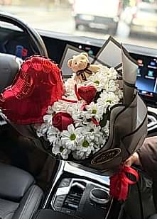 G�l Papatya Buket Ay�c�k ve Kalp Balon