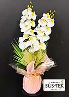 Yapay �ift Dal Beyaz Orkide